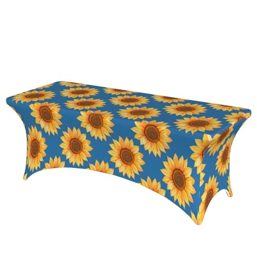 Mateju Blumendrucke Tischhusse, Elasthan Tischdecke Rechteckige Tisch Hussen Polyester Spanntischdecke für Hochzeit Party Küche Dekoration Feiern (Sonnenblumenblau,122x75x65cm) von Mateju