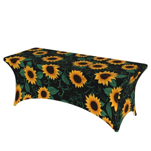 Mateju Blumendrucke Tischhusse, Elasthan Tischdecke Rechteckige Tisch Hussen Polyester Spanntischdecke für Hochzeit Party Küche Dekoration Feiern (Sonnenblumengrün,122x75x65cm) von Mateju