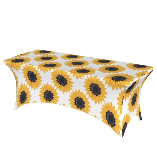 Mateju Blumendrucke Tischhusse, Elasthan Tischdecke Rechteckige Tisch Hussen Polyester Spanntischdecke für Hochzeit Party Küche Dekoration Feiern (Sonnenblumenweiß,122x75x65cm) von Mateju