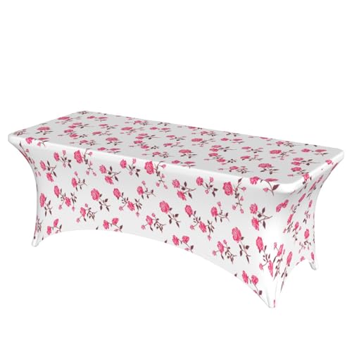 Mateju Blumendrucke Weiß Tischhusse, Elasthan Tischdecke Rechteckige Tisch Hussen Polyester Spanntischdecke für Hochzeit Party Küche Dekoration Feiern (Rosa,122x75x65cm) von Mateju
