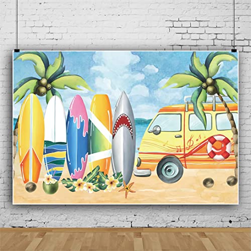 Mateju Geburtstag Party Dekoration, Fotoleinwand Hintergrund, Vinyl Geburtstag Fotohintergrund Tuch, Strand Drucken Poster Foto Stand Hintergrund, Geburtstagsdeko (210x150 cm,Bus) von Mateju