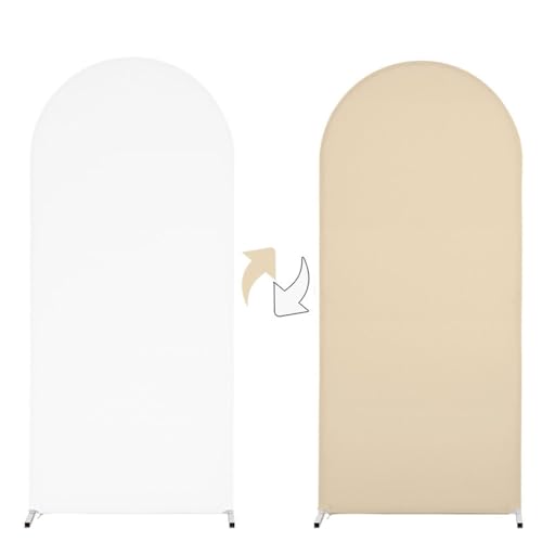 Mateju Hochzeit Bogen Hintergrund Abdeckung Zwei Farben Reversibel Bogen Hintergrundabdeckung für Geburtstagshochzeit Zeremonie Baby Dusche Party Dekoration (Weiß/Champagner,6.6ft (100x200cm)) von Mateju
