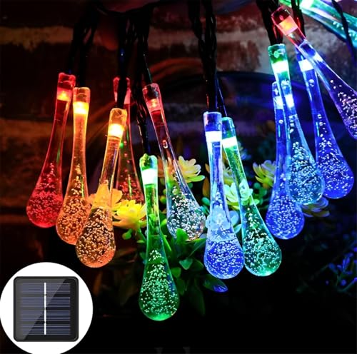 Mateju LED Lichterkette Außen Solar, Solar Lichterkette Aussen mit Fernbedienung 8 Modi Outdoor Solarlichterkette für Innen, Garten, Terrasse, Balkon, Hochzeit, Wassertropfen (Farbe,7M/50LED) von Mateju
