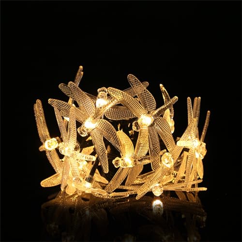 Mateju LED Lichterkette Außen Solar, Solar Lichterkette Aussen mit Fernbedienung 8 Modi Solarlichterkette Outdoor für Innen, Garten, Terrasse, Balkon, Hochzeit (Libelle Warmweiß,7M/50LED) von Mateju