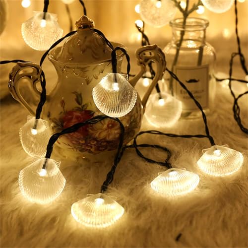 Mateju LED Lichterkette Außen Solar, Solar Lichterkette Aussen mit Fernbedienung 8 Modi Solarlichterkette Outdoor für Innen, Garten, Terrasse, Balkon, Hochzeit (Muschel Warmweiß,32M/300LED) von Mateju