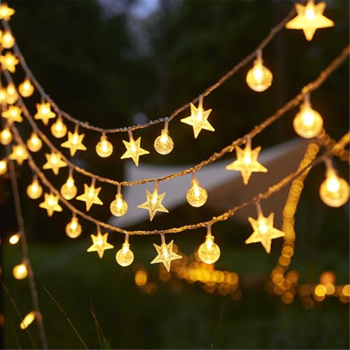 Mateju LED Lichterkette Außen Solar, Wasserdicht Solar Lichterkette Aussen mit Fernbedienung 8 Modi Stern Outdoor Solarlichterkette für Innen, Garten, Terrasse, Balkon (Warm,7M/50LED) von Mateju