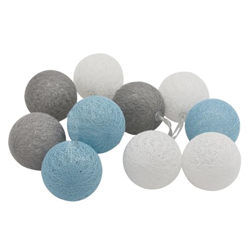 Mateju Lichterkette Innen Batterie, Kugel Lichterkette mit Fernbedienung 8 Modi Cotton Ball Lights Batteriebetrieben Baumwollkugeln Lichterkette für Zimmer, Innen Deko (Blau-Grau,5M/50LED) von Mateju