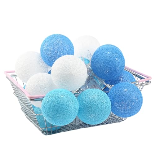 Mateju Lichterkette Innen Batterie, Kugel Lichterkette mit Fernbedienung 8 Modi Cotton Ball Lights Batteriebetrieben Baumwollkugeln Lichterkette für Zimmer, Innen Deko (Dunkelblau,5M/50LED) von Mateju