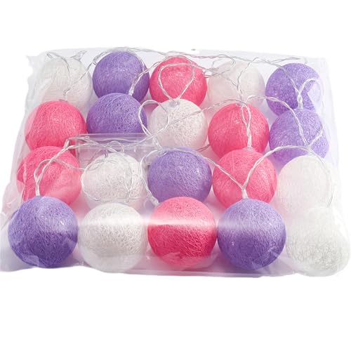 Mateju Lichterkette Innen Batterie, Kugel Lichterkette mit Fernbedienung 8 Modi Cotton Ball Lights Batteriebetrieben Baumwollkugeln Lichterkette für Zimmer, Innen Deko (Lila Pink,5M/50LED) von Mateju