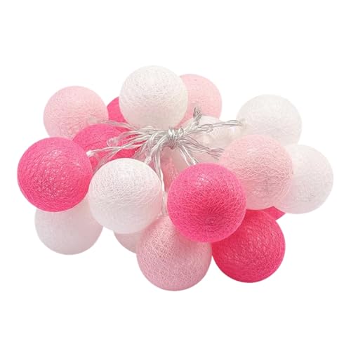 Mateju Lichterkette Innen Batterie, Kugel Lichterkette mit Fernbedienung 8 Modi Cotton Ball Lights Batteriebetrieben Baumwollkugeln Lichterkette für Zimmer, Innen Deko (MT-Rosa-Weiß,5M/50LED) von Mateju