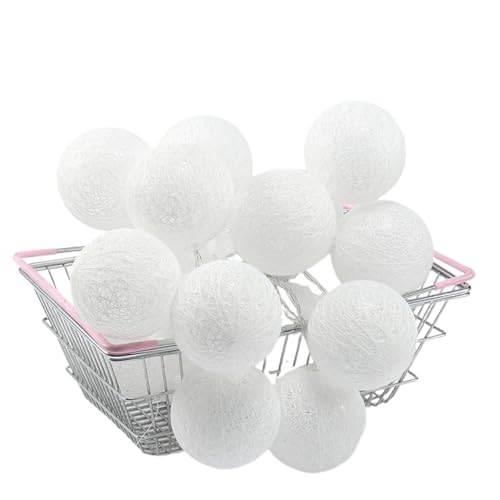 Mateju Lichterkette Innen Batterie, Kugel Lichterkette mit Fernbedienung 8 Modi Cotton Ball Lights Batteriebetrieben Baumwollkugeln Lichterkette für Zimmer, Innen Deko (Weiß,5M/50LED) von Mateju