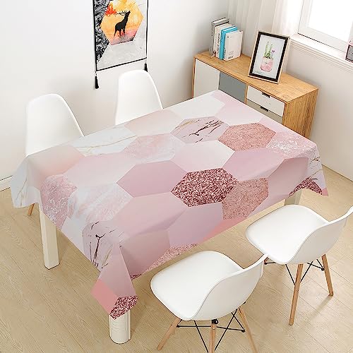 Mateju Marmoriert Tischdecke Abwaschbar Gartentischdecke, Outdoor Indoor Tischdecke Eckig Tischdecken Tischtuch, Tisch Schutz für Geburtstag Hochzeit Festival (100x140cm,Rosa) von Mateju