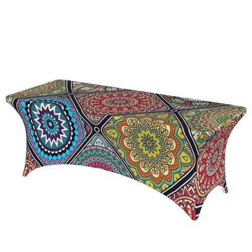 Mateju Mystisches Mandala Tischhusse, Elasthan Tischdecke Rechteckige Tisch Hussen Polyester Spanntischdecke für Hochzeit Party Küche Dekoration Feiern (Bohemian,122x75x65cm) von Mateju