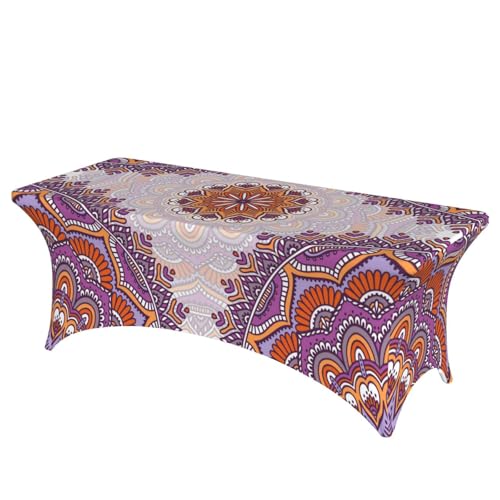 Mateju Mystisches Mandala Tischhusse, Elasthan Tischdecke Rechteckige Tisch Hussen Polyester Spanntischdecke für Hochzeit Party Küche Dekoration Feiern (Hellviolett,122x75x65cm) von Mateju