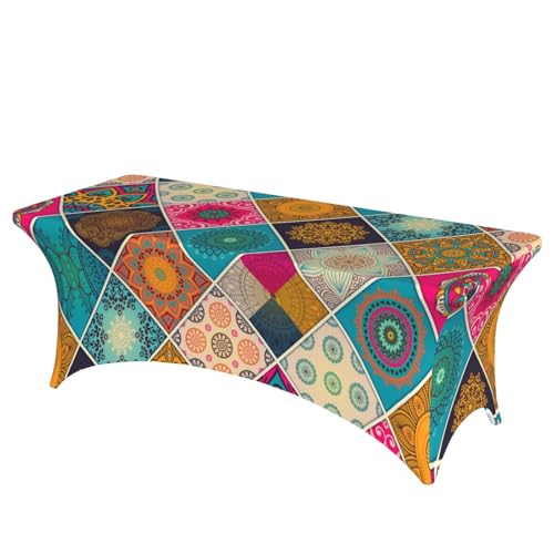 Mateju Mystisches Mandala Tischhusse, Elasthan Tischdecke Rechteckige Tisch Hussen Polyester Spanntischdecke für Hochzeit Party Küche Dekoration Feiern (Mehrfarbig,122x75x65cm) von Mateju