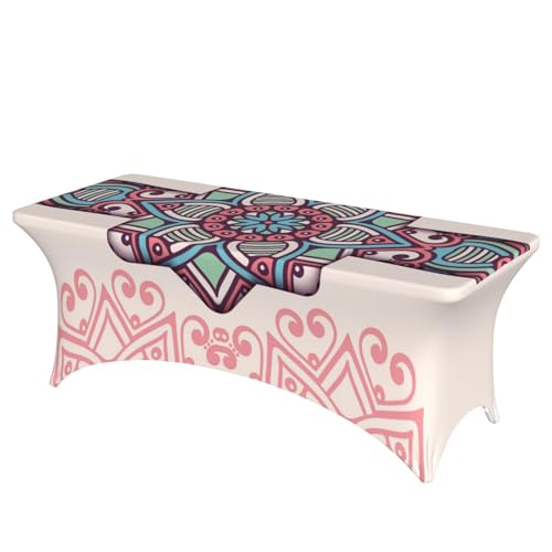 Mateju Mystisches Mandala Tischhusse, Elasthan Tischdecke Rechteckige Tisch Hussen Polyester Spanntischdecke für Hochzeit Party Küche Dekoration Feiern (Weiß,122x75x65cm) von Mateju