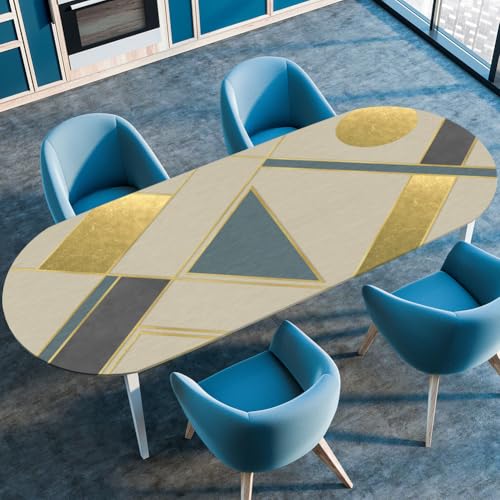 Mateju Oval Fitted Tischdecke, 3D Geometrische Muster Textur Wasserdicht Lotuseffekt Gartentischdecke Abwaschbar Outdoor Wischbare Gummiband Elastisch Tischdecken (Stil 1,107x152cm) von Mateju