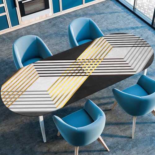 Mateju Oval Fitted Tischdecke, 3D Geometrische Muster Textur Wasserdicht Lotuseffekt Gartentischdecke Abwaschbar Outdoor Wischbare Gummiband Elastisch Tischdecken (Stil 3,132x178cm) von Mateju