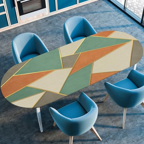 Mateju Oval Fitted Tischdecke, 3D Geometrische Muster Textur Wasserdicht Lotuseffekt Gartentischdecke Abwaschbar Outdoor Wischbare Gummiband Elastisch Tischdecken (Stil 4,107x165cm) von Mateju