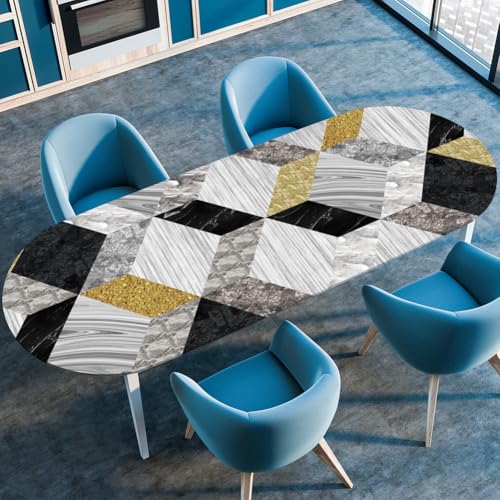 Mateju Oval Fitted Tischdecke, 3D Geometrische Muster Textur Wasserdicht Lotuseffekt Gartentischdecke Abwaschbar Outdoor Wischbare Gummiband Elastisch Tischdecken (Stil 5,132x274cm) von Mateju