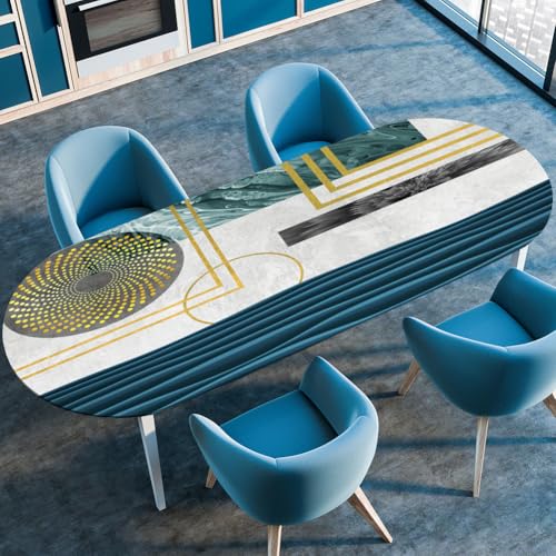 Mateju Oval Fitted Tischdecke, 3D Geometrische Muster Textur Wasserdicht Lotuseffekt Gartentischdecke Abwaschbar Outdoor Wischbare Gummiband Elastisch Tischdecken (Stil b,132x274cm) von Mateju