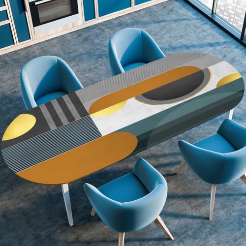 Mateju Oval Fitted Tischdecke, 3D Geometrische Muster Textur Wasserdicht Lotuseffekt Gartentischdecke Abwaschbar Outdoor Wischbare Gummiband Elastisch Tischdecken (Stil c,122x183cm) von Mateju
