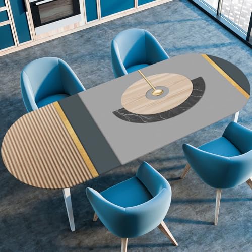 Mateju Oval Fitted Tischdecke, 3D Geometrische Muster Textur Wasserdicht Lotuseffekt Gartentischdecke Abwaschbar Outdoor Wischbare Gummiband Elastisch Tischdecken (Stil d,132x274cm) von Mateju