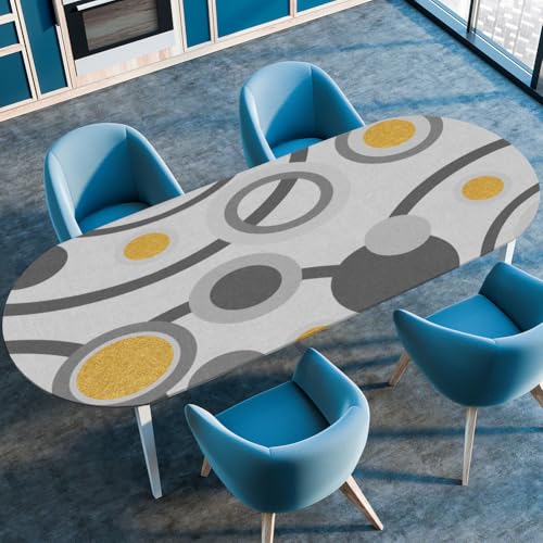 Mateju Oval Fitted Tischdecke, 3D Geometrische Muster Textur Wasserdicht Lotuseffekt Gartentischdecke Abwaschbar Outdoor Wischbare Gummiband Elastisch Tischdecken (Stil e,107x152cm) von Mateju