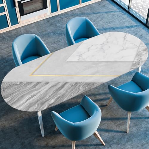 Mateju Oval Fitted Tischdecke, Muster Textur Wasserdicht Lotuseffekt Gartentischdecke Abwaschbar Outdoor Wischbare Gummiband Elastisch Tischdecken, 3D Geometrische (Stil a,137x183cm) von Mateju