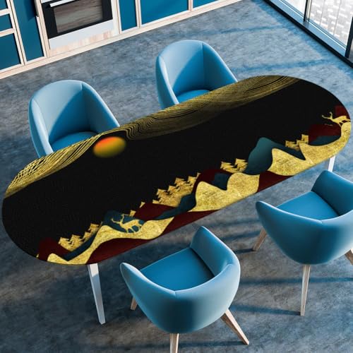Mateju Oval Fitted Tischdecke, Muster Textur Wasserdicht Lotuseffekt Gartentischdecke Abwaschbar Outdoor Wischbare Gummiband Elastisch Tischdecken, 3D Geometrische (Stil c,122x183cm) von Mateju