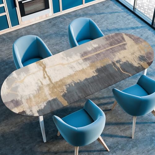 Mateju Oval Fitted Tischdecke, Muster Textur Wasserdicht Lotuseffekt Gartentischdecke Abwaschbar Outdoor Wischbare Gummiband Elastisch Tischdecken, 3D Geometrische (Stil e,107x183cm) von Mateju