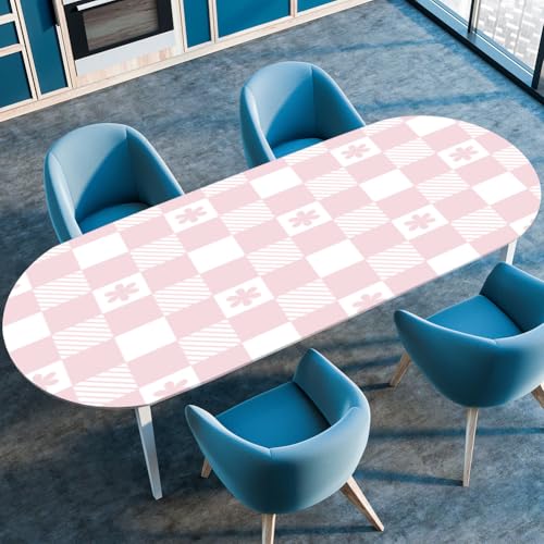 Mateju Oval Fitted Tischdecke, Muster Textur Wasserdicht Lotuseffekt Gartentischdecke Abwaschbar Outdoor Wischbare Gummiband Elastisch Tischdecken, Kariertes Muster (Stil 1,91x152cm) von Mateju
