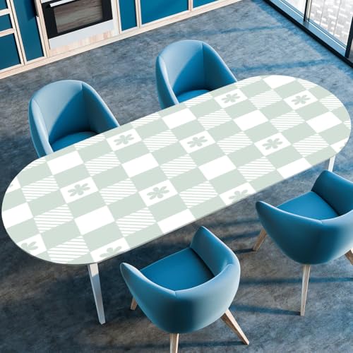 Mateju Oval Fitted Tischdecke, Muster Textur Wasserdicht Lotuseffekt Gartentischdecke Abwaschbar Outdoor Wischbare Gummiband Elastisch Tischdecken, Kariertes Muster (Stil 2,107x152cm) von Mateju