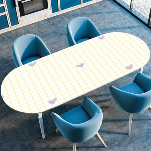 Mateju Oval Fitted Tischdecke, Muster Textur Wasserdicht Lotuseffekt Gartentischdecke Abwaschbar Outdoor Wischbare Gummiband Elastisch Tischdecken, Kariertes Muster (Stil 4,132x305cm) von Mateju