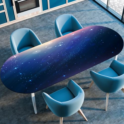 Mateju Oval Fitted Tischdecke, Textur Wasserdicht Lotuseffekt Gartentischdecke Abwaschbar Outdoor Wischbare Gummiband Elastisch Tischdecken, 3D Sternenhimmel (E,122x183cm) von Mateju