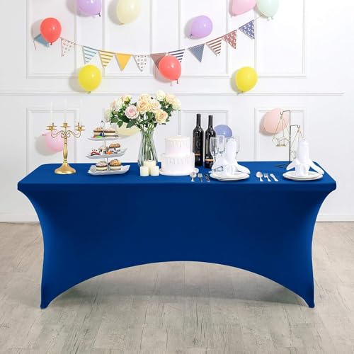 Mateju Tischhusse 4/6/8 Fuß, Volltonfarbe Elasthan Tischdecke Rechteckige Tisch Hussen Polyester Spanntischdecke für Hochzeit Party Küche Dekoration Feiern (Blau,183x76x76cm) von Mateju