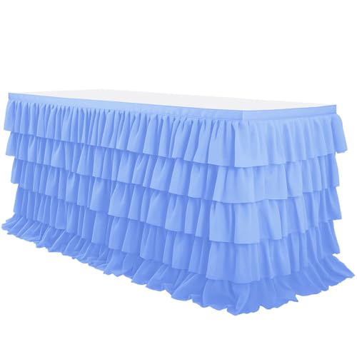 Mateju Tischrock Gestufte Rüschen Tischdekoration Hochzeit Tischrock Waschbare, Weihnachten Feiern Veranstaltungen Hochzeit Dekoration Party für Bankett Geburtstag (Blau,6FT/183x76cm) von Mateju