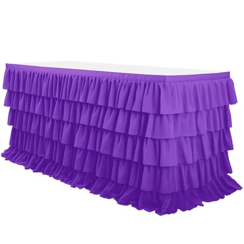 Mateju Tischrock Gestufte Rüschen Tischdekoration Hochzeit Tischrock Waschbare, Weihnachten Feiern Veranstaltungen Hochzeit Dekoration Party für Bankett Geburtstag (Dunkelviolett,6FT/183x76cm) von Mateju