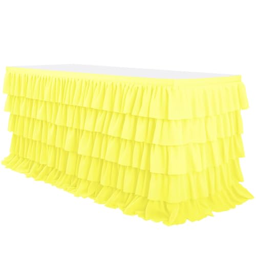 Mateju Tischrock Gestufte Rüschen Tischdekoration Hochzeit Tischrock Waschbare, Weihnachten Feiern Veranstaltungen Hochzeit Dekoration Party für Bankett Geburtstag (Gelb,6FT/183x76cm) von Mateju