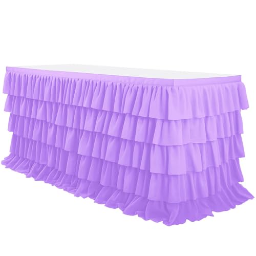 Mateju Tischrock Gestufte Rüschen Tischdekoration Hochzeit Tischrock Waschbare, Weihnachten Feiern Veranstaltungen Hochzeit Dekoration Party für Bankett Geburtstag (Lila,9FT/275x76cm) von Mateju