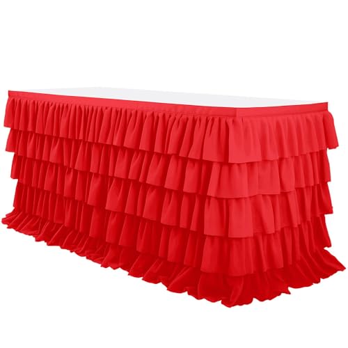 Mateju Tischrock Gestufte Rüschen Tischdekoration Hochzeit Tischrock Waschbare, Weihnachten Feiern Veranstaltungen Hochzeit Dekoration Party für Bankett Geburtstag (Rot,6FT/183x76cm) von Mateju