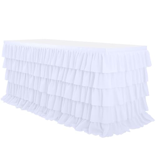 Mateju Tischrock Gestufte Rüschen Tischdekoration Hochzeit Tischrock Waschbare, Weihnachten Feiern Veranstaltungen Hochzeit Dekoration Party für Bankett Geburtstag (Weiß,9FT/275x76cm) von Mateju