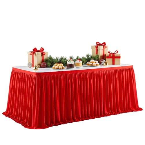 Mateju Tischrock Rund Rechteckig Tischdekoration Hochzeit Tischrock Waschbare, Weihnachten Feiern Veranstaltungen Hochzeit Dekoration Party für Bankett Geburtstag (Rot,9FT/275x76cm) von Mateju