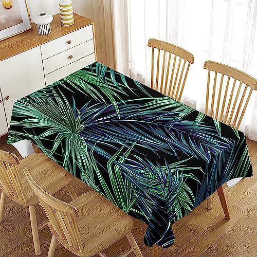 Mateju Tropische-Pflanzen Tischdecke Abwaschbar Gartentischdecke, Outdoor Indoor Tischdecke Eckig Tischdecken Tischtuch, Tisch Schutz für Geburtstag Hochzeit Festival (100x140cm,Dunkelgrün) von Mateju
