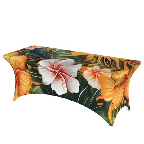 Mateju Tropische Pflanzen Tischhusse, Elasthan Tischdecke Rechteckige Tisch Hussen Polyester Spanntischdecke für Hochzeit Party Küche Dekoration Feiern (Stil 4,122x75x65cm) von Mateju