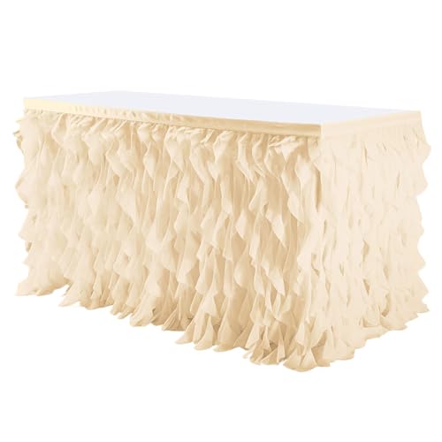 Mateju Tüll Tischrock Tischdekoration Hochzeit Tischrock Waschbare, Feiern Veranstaltungen Hochzeit Dekoration Party für Bankett Geburtstag (Beige,6FT/183x77cm) von Mateju