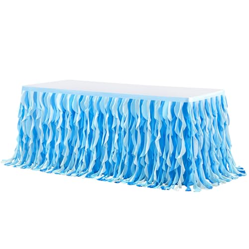 Mateju Tüll Tischrock Tischdekoration Hochzeit Tischrock Waschbare, Feiern Veranstaltungen Hochzeit Dekoration Party für Bankett Geburtstag (Blauverlauf,6FT/183x77cm) von Mateju