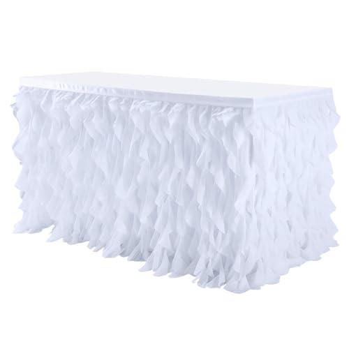 Mateju Tüll Tischrock Tischdekoration Hochzeit Tischrock Waschbare, Feiern Veranstaltungen Hochzeit Dekoration Party für Bankett Geburtstag (Weiß,6FT/183x77cm) von Mateju