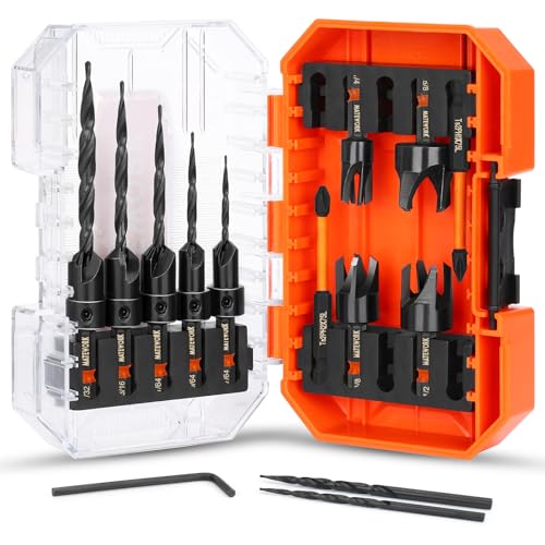Kegelsenker-Bohrer-Set, 15 Stück, M2 Kobalt-HSS, Holzbearbeitungswerkzeug-Set, verstellbare Tiefe, konische Bohrer mit 4 Holzdübelschneidern und 6,35 mm Sechskantschaft, Senkkopfbohrer für Holz mit Kegelsenker-Bohrer-Set, 15 Stück, M2 Kobalt-HSS, Holzbearbeitungswerkzeug-Set, verstellbare Tiefe, konische Bohrer mit 4 Holzdübelschneidern und 6,35 mm Sechskantschaft, Senkkopfbohrer für Holz mit von Matework