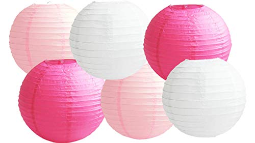 Papierlaternen, gemischte Farben, 6 Stück, runde Papierlaternen, Lampenschirm, Party-Dekorationen (rosa Farbton, 25 cm)) von Matissa